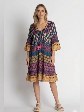 Lula Life Bohemian Printed Dress Cotton Resort , size M